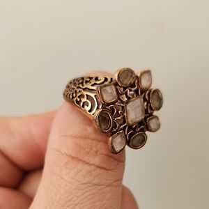 Barse Cocktail Ring Smoky & Clear Quartz In Copper